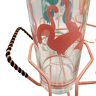 Mid-Century Pink Wire Frame Drinks Tray w/ Six Highball Flamingo Glasses