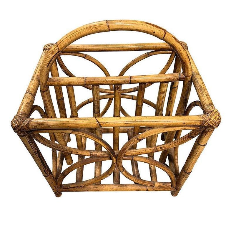 Mid-century Rattan "Butterfly" Magazine Rack with Handle