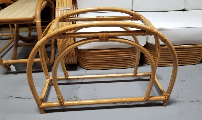 Restored Rattan Double Arched Two-Tiered Single Strand Table