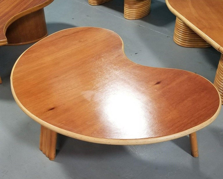Restored Rattan and Mahogany Biomorphic Coffee Table