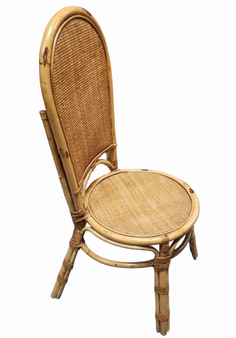 Restored Rattan Side Chair with Large Wicker Fan Back and Seat