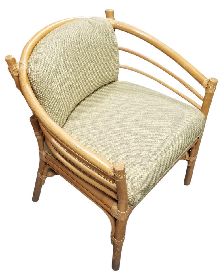 Restored Rattan Barrel Back Dining Chair Armchair W/ Skeleton Arms - Pair
