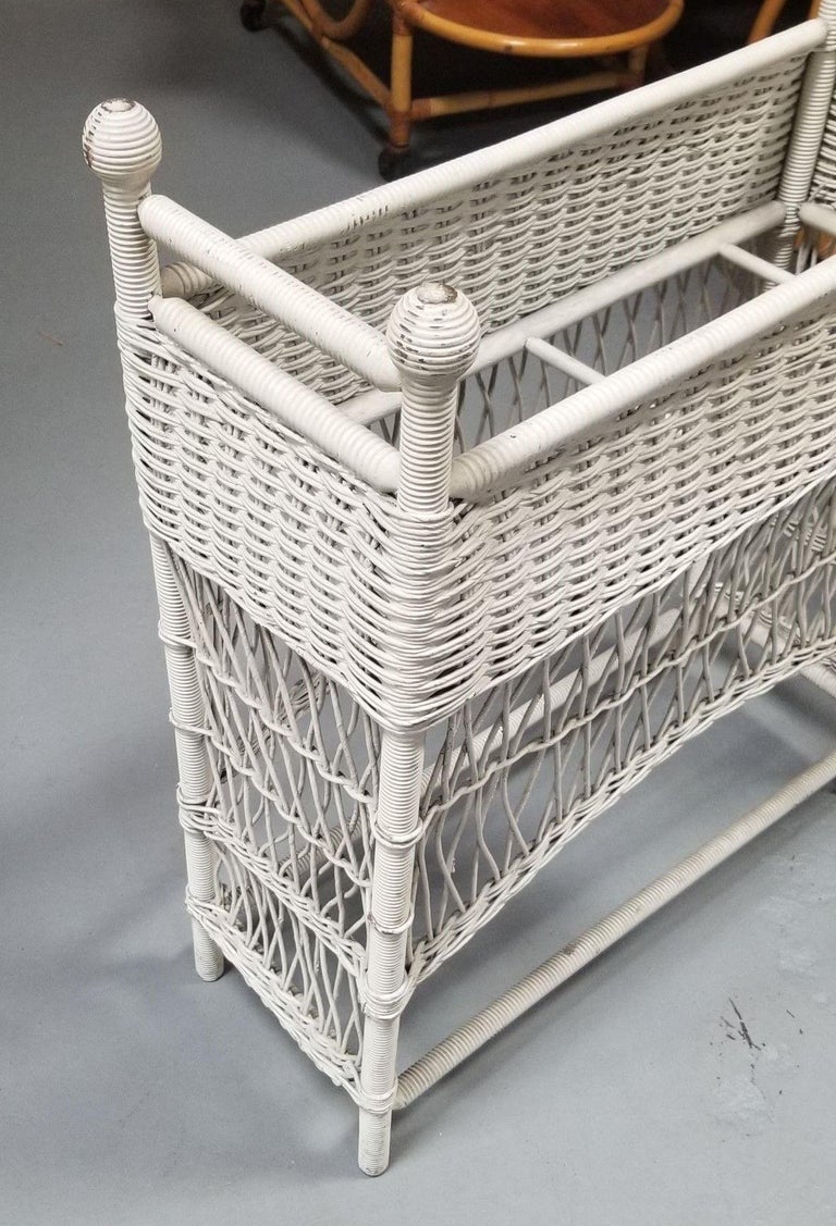 Restored White Rattan Wicker Plant Stand