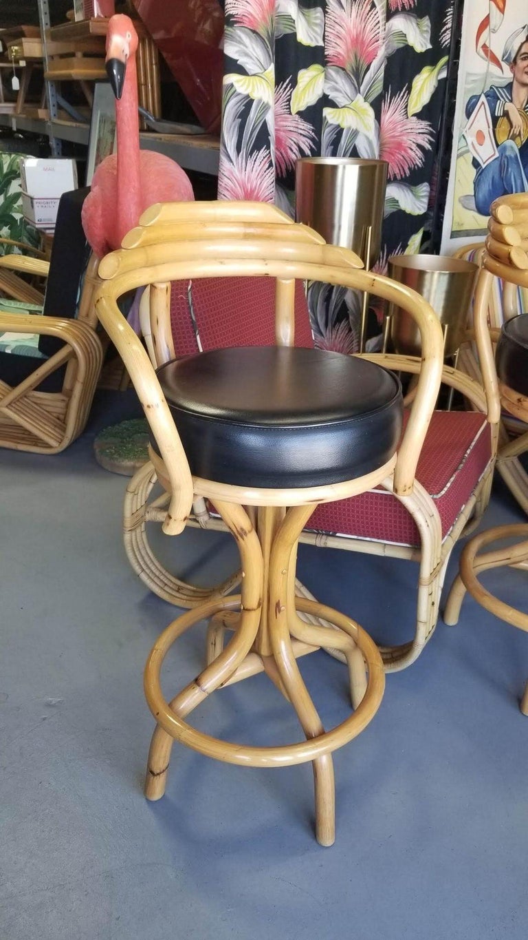 Restored Rattan Single Strand Set of Three Bar Stools