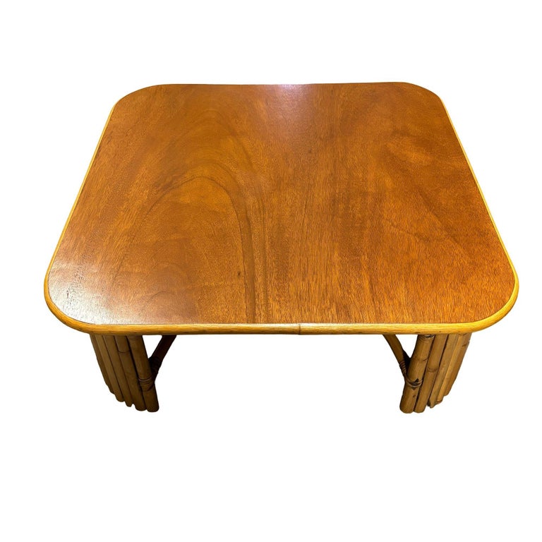 Restored 3' Sqaure Rattan Coffee Table w/ Vertically Stacked Legs