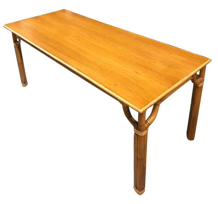 Restored Rattan Three-Strand Long Dining Table