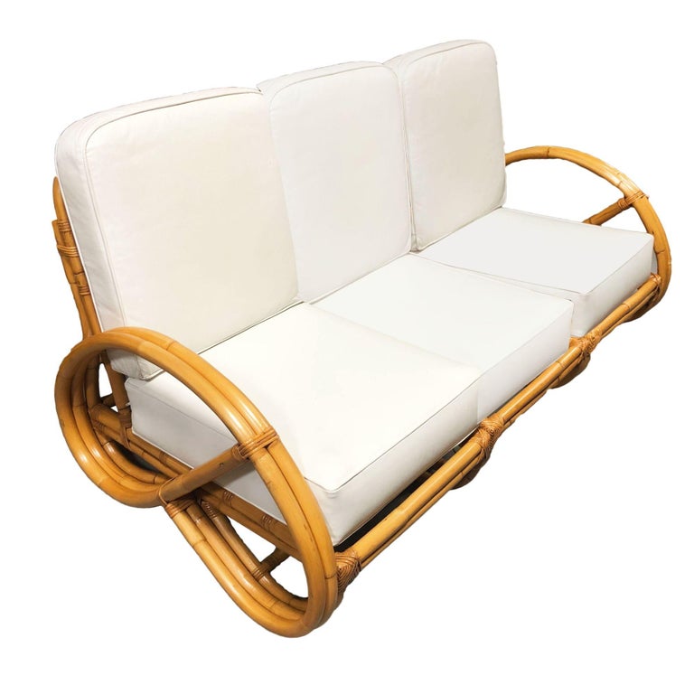 Restored 2-Strand 3/4 Pretzel Rattan Sectional Sofa w/ Lounge Chair
