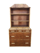 Restored Rare Art Deco Waterfall Rattan & Mahogany Dresser/Bookcase Hutch