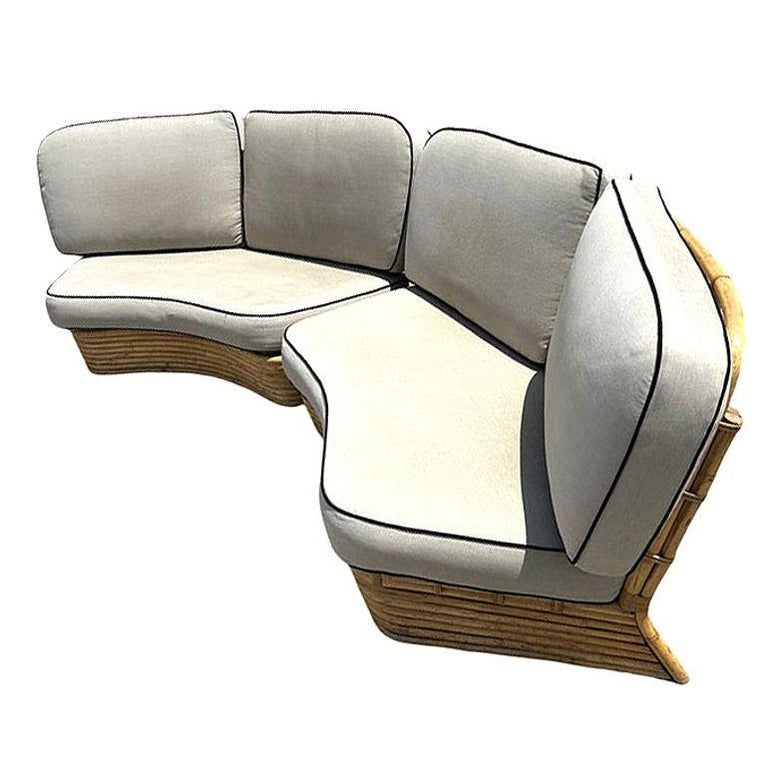 Restored 4 Person Curved Stacked Rattan Sectional Sofa