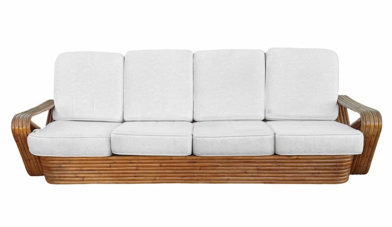 Restored Paul Frankl Inspired 5-Strand Square Pretzel4-Seat Sectional Rattn Sofa