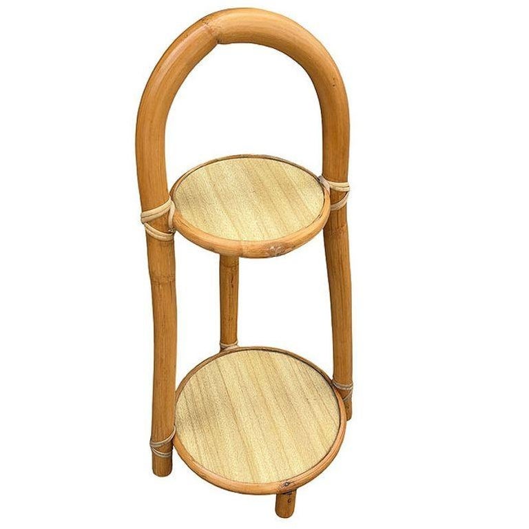 Restored Rattan & Formica Mini Side Drink/Smoke Stand with Handle