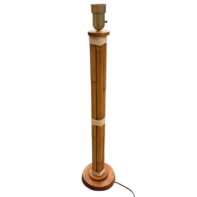 Restored 4-Strand Art Deco Rattan Floor Lamp W/ Stepped Base