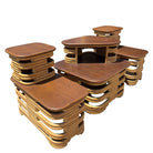 Mid-Century Two-Tier Stacked Rattan & Mahogany Coastal Side & Corner Table Set