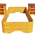 Restored Frankl Style Full Stacked Rattan Bed Frame w/ Night Stands Bedroom Set