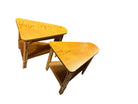 Restored MCM 2-Tiered Vertically Stacked Rattan Arched Wedge Table, Pair