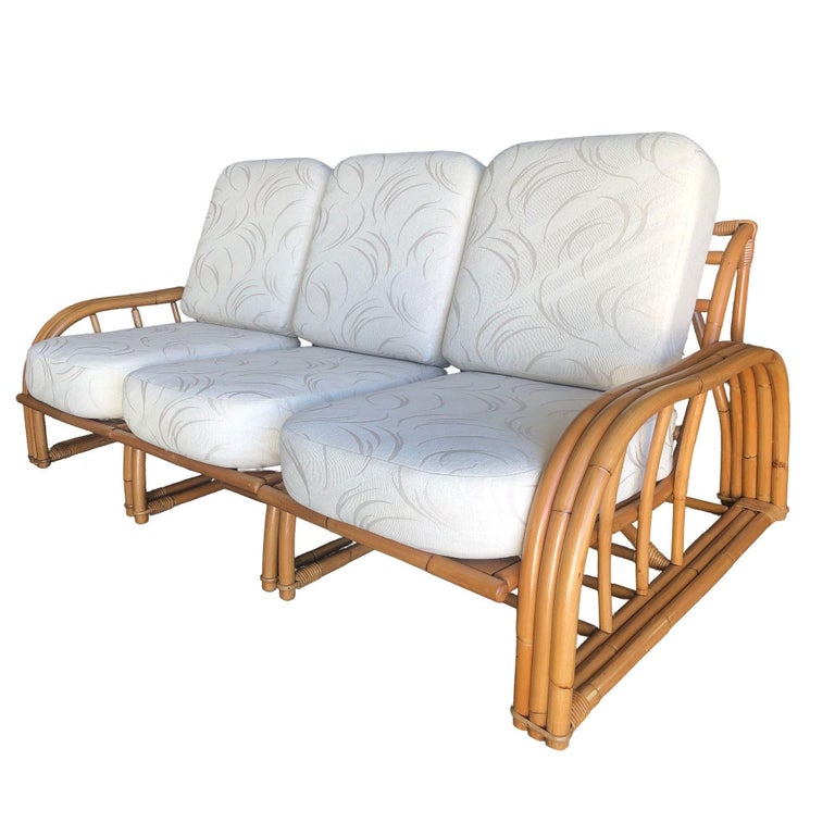 Restored 3-Strand 3 Seat Rattan Sectional Sofa by Paul Laszlo for Ficks Reed