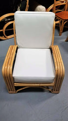 Restored 4-Strand Staple Arm Rattan Lounge Chair by Paul Laszlo