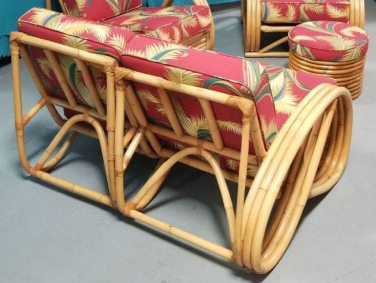 Restored Rattan 3-strand 3/4 Pretzel Arm Sofa and Settee Livingroom Set