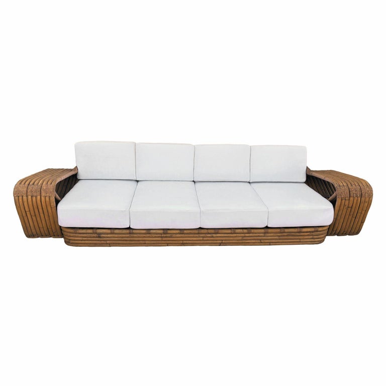 Original Historic Hand Made 9 Strand Square Pretzel Rattan Sofa By Paul T Frankl