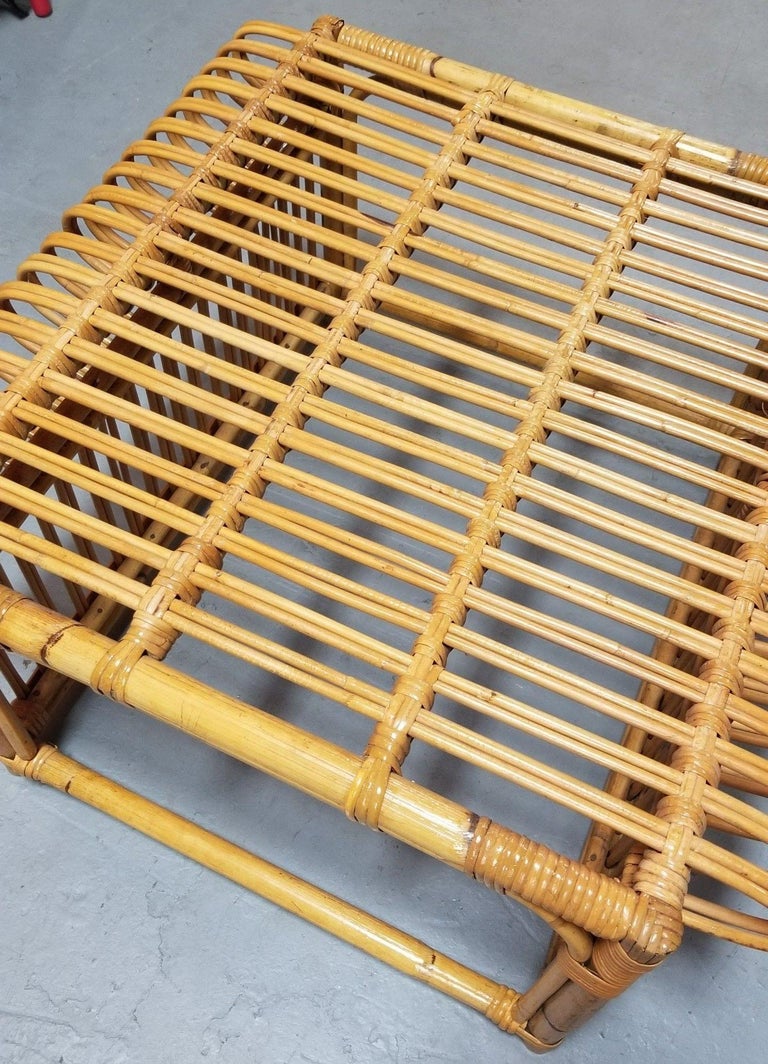 Restotrf Skeleton Italian Pencil Reed Rattan Ottoman, style of Frank Albini