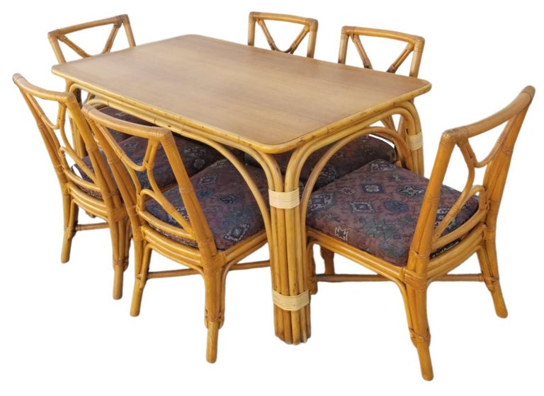 Ficks Reed Restored Rattan Dining Room Table and Chairs Set