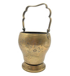 Late Victorian Hand Etched Floral Brass Ice Bucket w/ Whimsical Handle