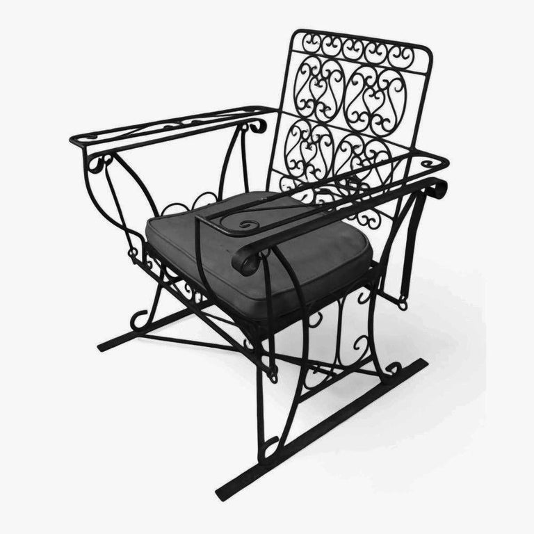 Black Scrolling Wrought Iron Glider Rocking Settee & Chair Patio Outdoor Set