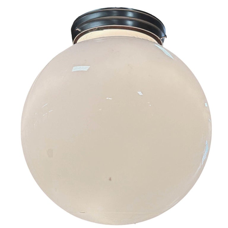 Art Deco Milk Glass Globe Shade Pendant with Nickel Plate Fitter, by Ray-Lite