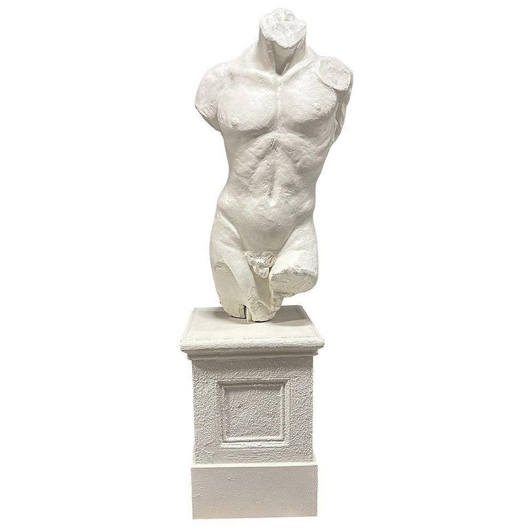 7' Tall Renaissance Style Male Bust Faux Marble Sculpture on Pedestal