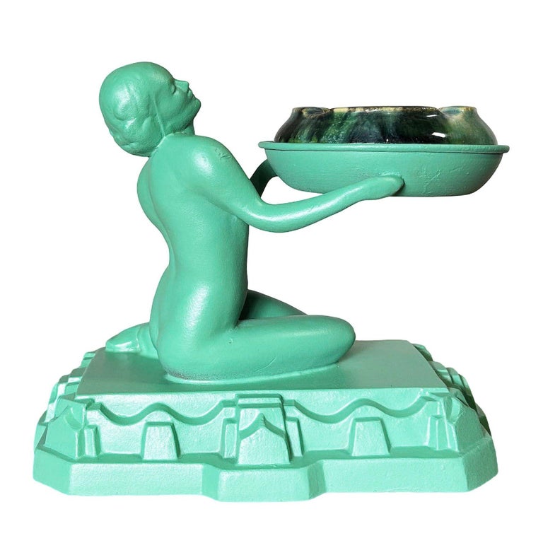 1920s Green Enamel Nuart Nude Female Ashtray With McCoy Ashtray