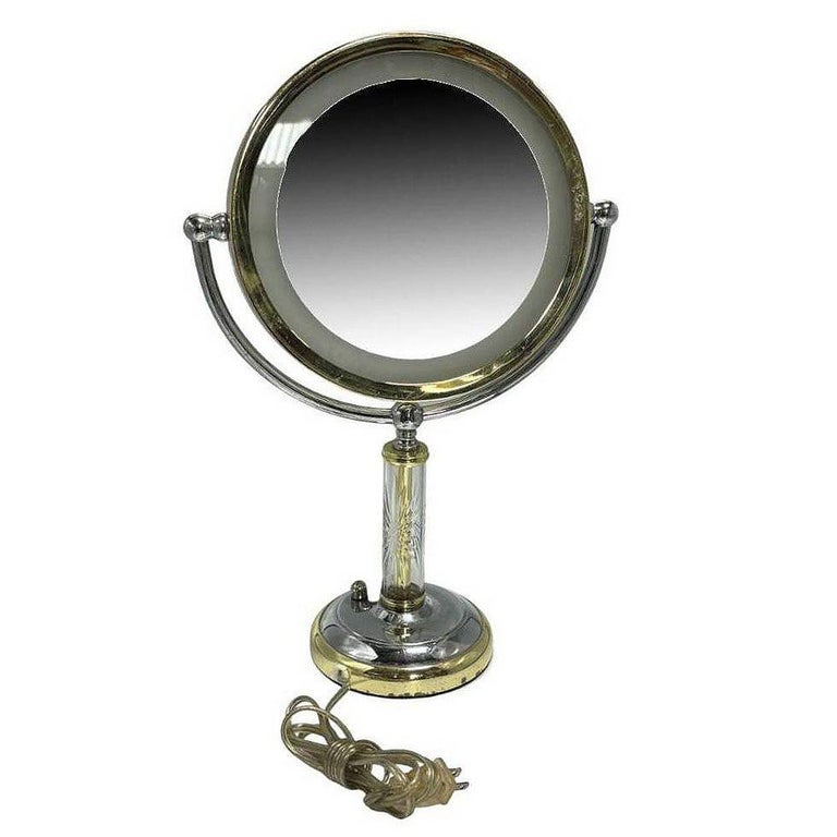 High Style Brass & Chrome Florescence Magnifying Vanity/Jewelry Mirror