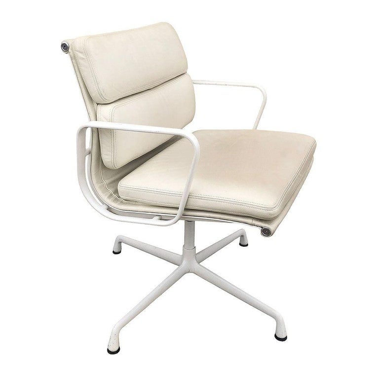 White Eames EA208 Leather Soft Pad Chair by Herman Miller, Set of 4
