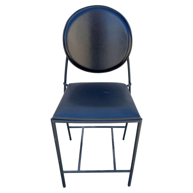 1990s Dakota Jackson Memphis style "Vik-Ter" Black Leather Counter Stool