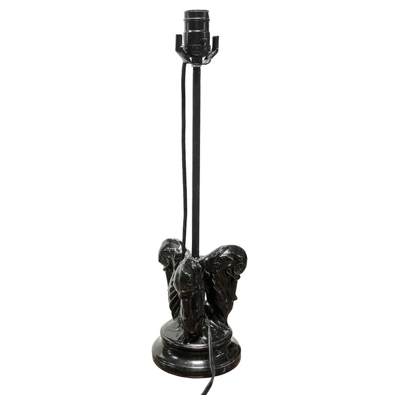 Mid Century Black Ceramic Swan Heads Table Lamp