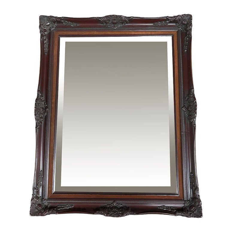 Victorian Style Baroque Embellished Cherry Wood Beveled Wall Mirror