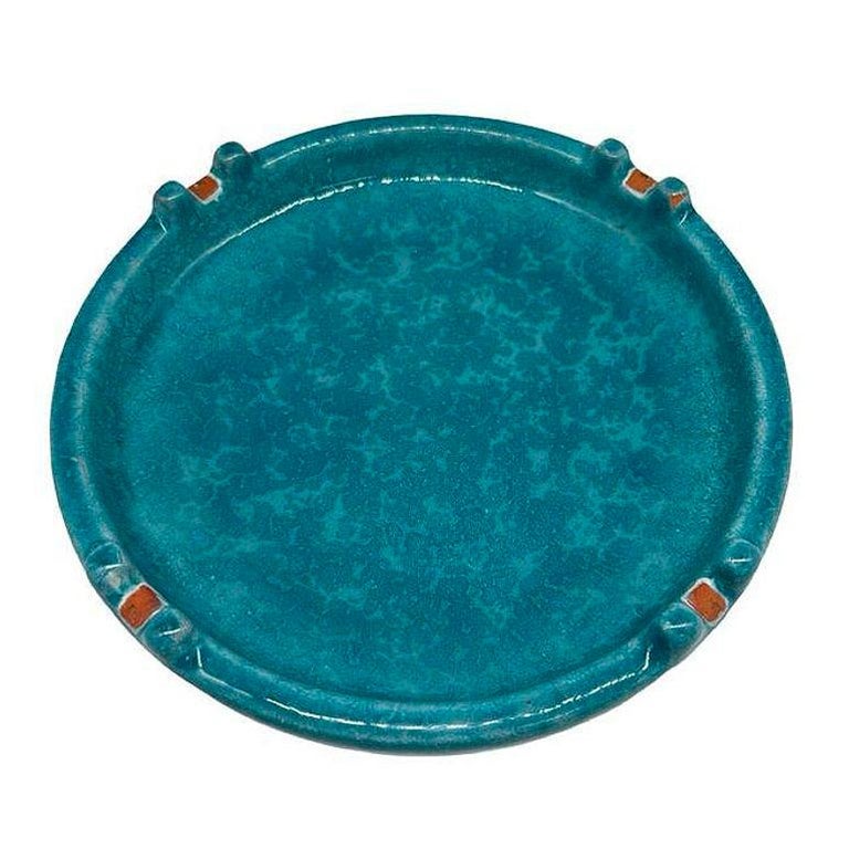 Large Mid-Century Aldo Londi Style Itailian Turqoise Glazed Pottery Ashtray