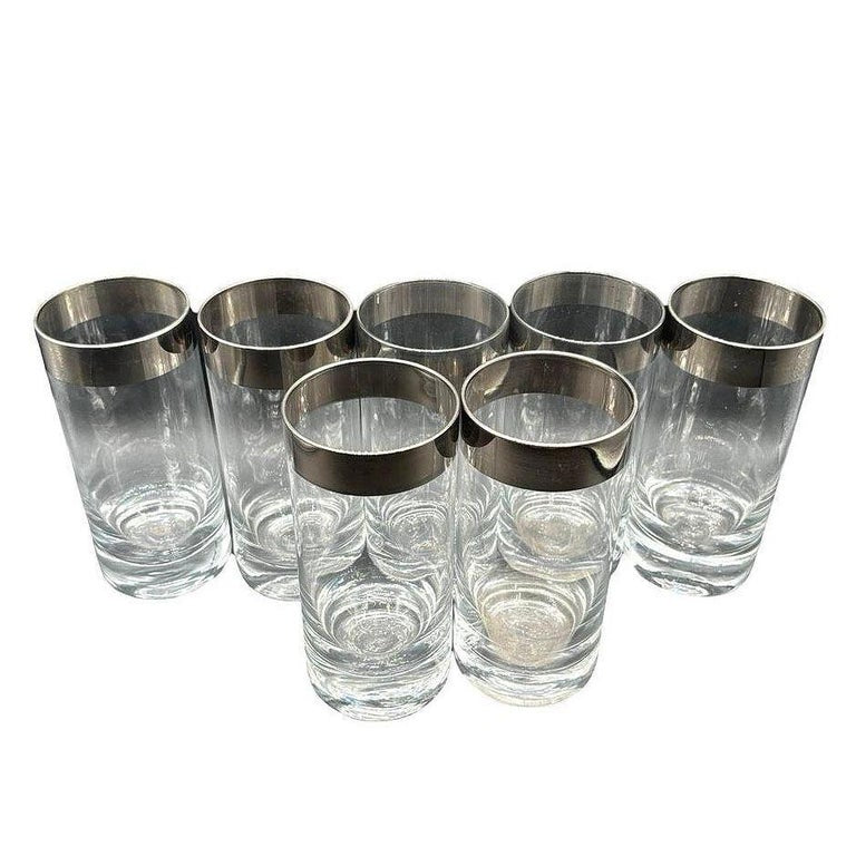 Set of 7 Barware HighBall Tumbler Glass w/ Silver Rim by Dorothy Thorpe
