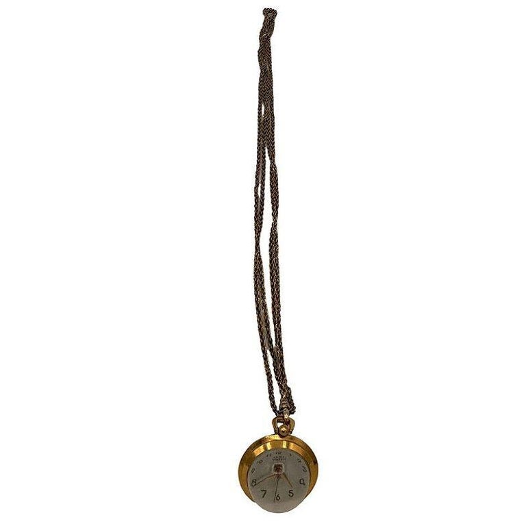 French Gold Bubble Pendant Watch w/ Skeleton View by Avril w/ 14K Gold Chain
