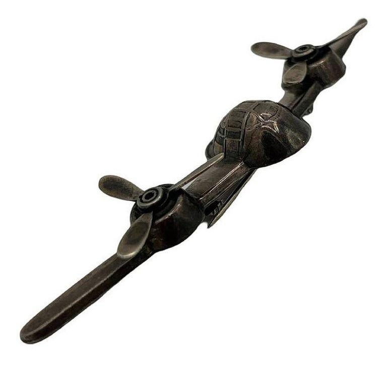925 Sterling Silver B-25 Mitchell Aircraft Brooch w/ Moving Propeller Props