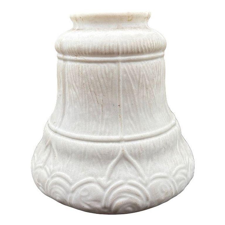 Art Nouveau Frosted Milk Glass Bellflower Floral & Stripes Globe , 2.25" Fitter