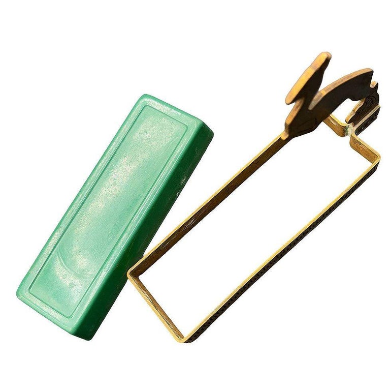 Art Deco Brass & Green Glass Leaping Gazelle Ring Tray