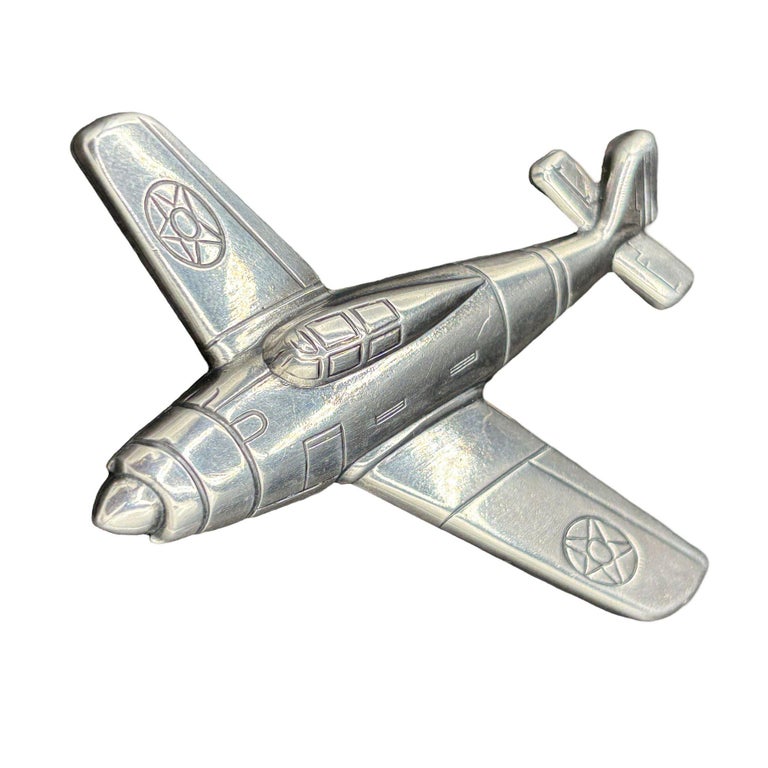 WWII Sweetheart P-47 Thunderbolt Fighter Airplane Brooch Silver Tone
