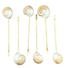 Set of Six Vintage Mother of Pearl Shell and Gold Appetizer Fondue Forks