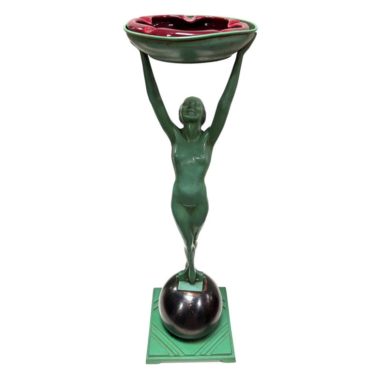 Frankart Standing Nude on Ball Art Deco Sculptural Smoke Stand Model T330