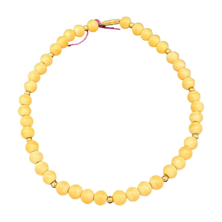 Mid-century Coastal Sponge Coral & Gold Plate Bead Necklace w/ Fishhook Clasp