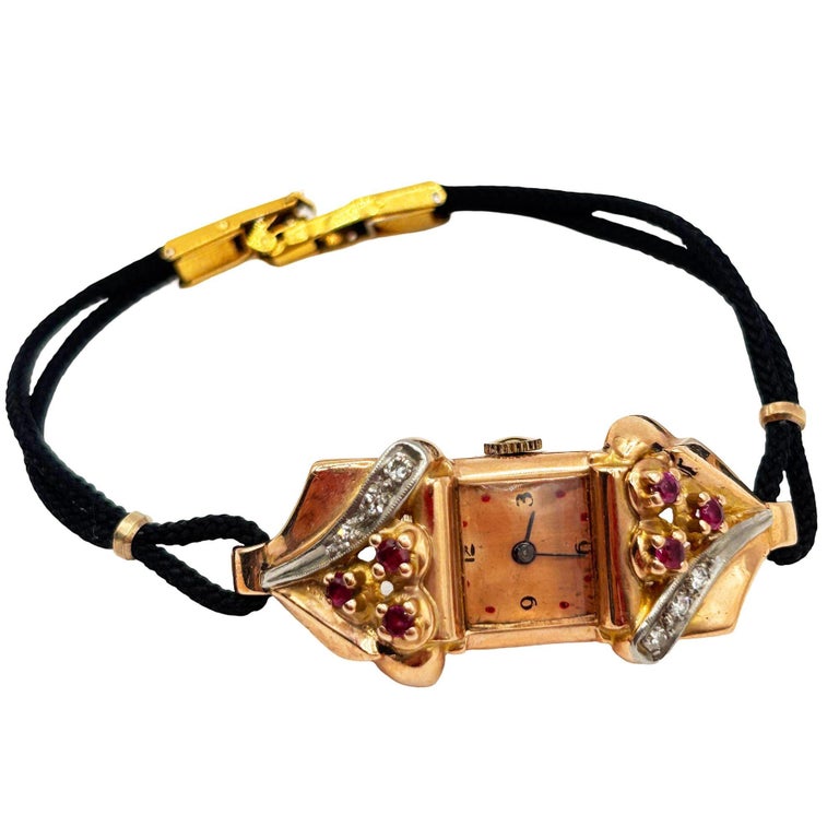 Women's 14K Gold Wristwatch w/ Ruby & Diamond Accents by Jacoby-Bender