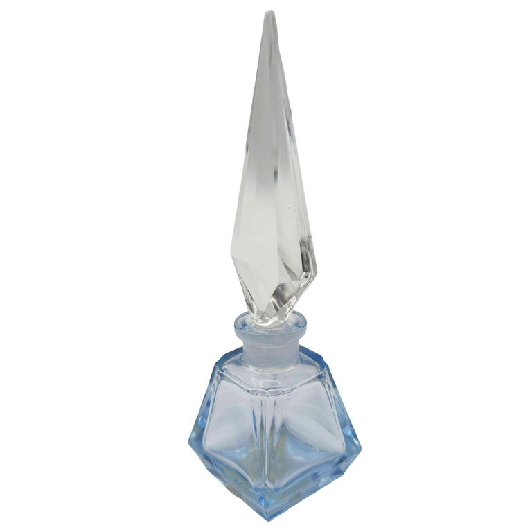 Art Deco Geometric Blue Crystal Perfume Bottle by Irice West Germany