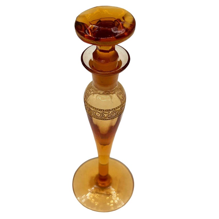 Art Deco Peach Glass Perfume Bottle w/ Stopper by Steuben Aurene for Devilbiss