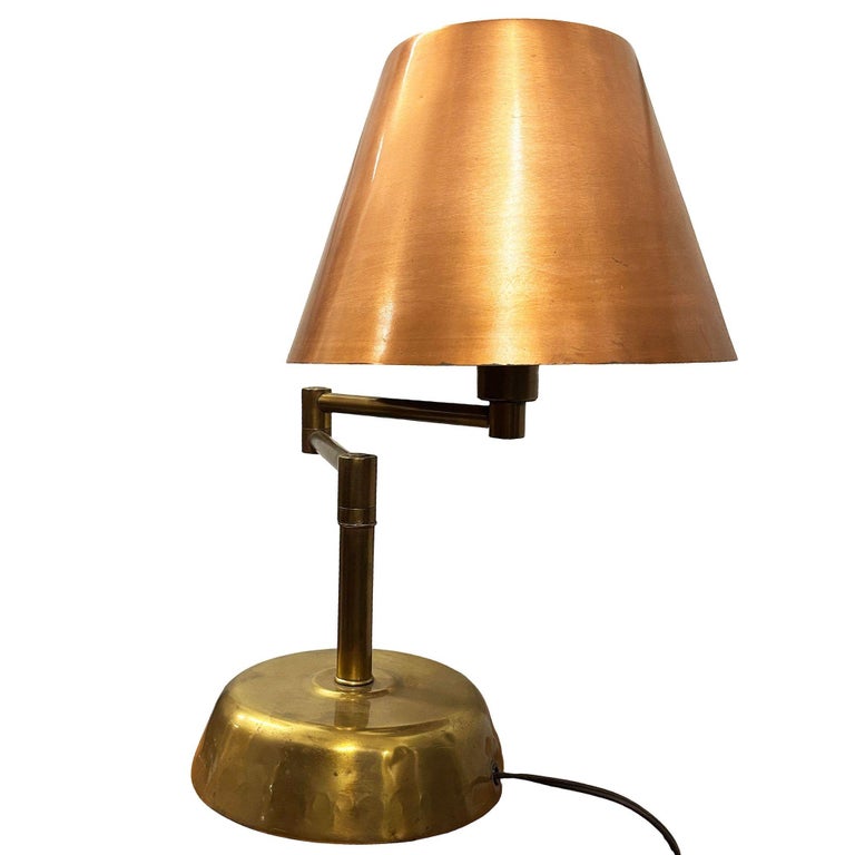 Art Deco Copper & Brass Machine Age Swing-Arm Reading Table Lamp