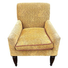 1990 Post Modern Saddle Bag Armchair Lounge w/ Yellow Foliage Pattern Upholstery